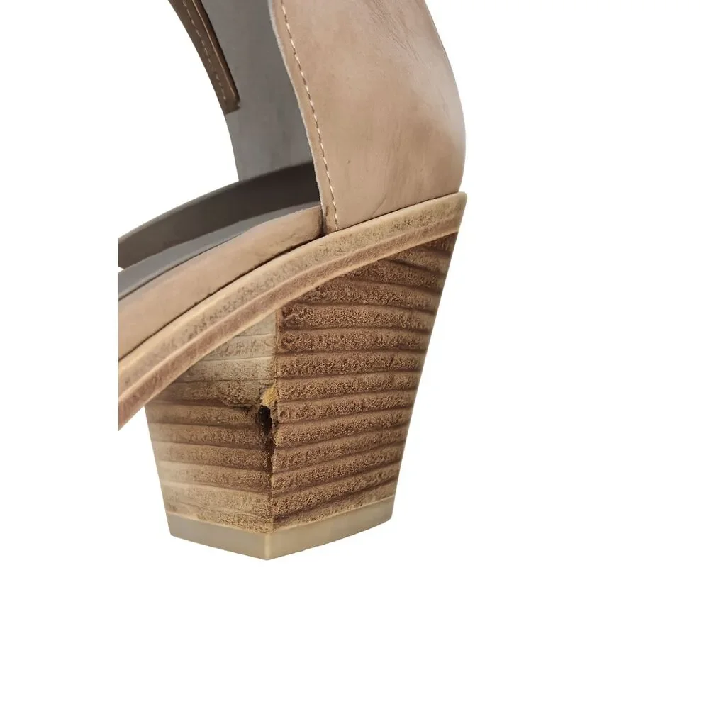 Eileen Fisher Tan Suede Block Heel Sandals Size 8.5 Lace  Open-Toe Comfort